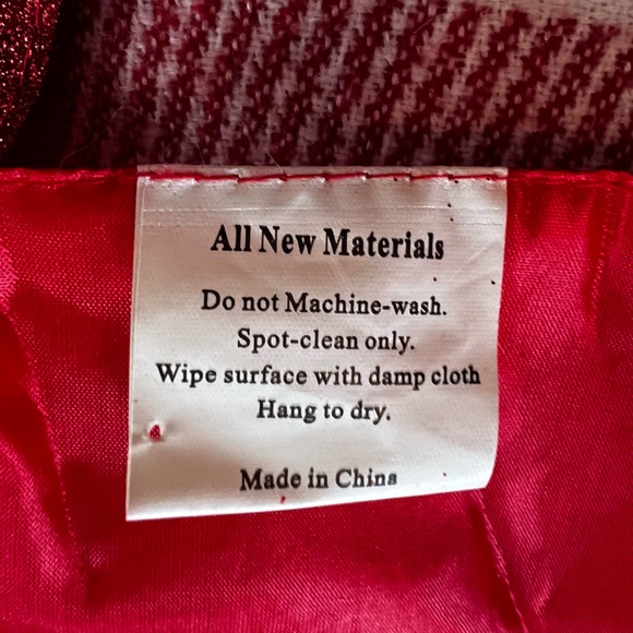 This Tiny 17inch Miniature Satin Tree Skirt with Glitter Snowflake Border in red - Picture 8 of 8